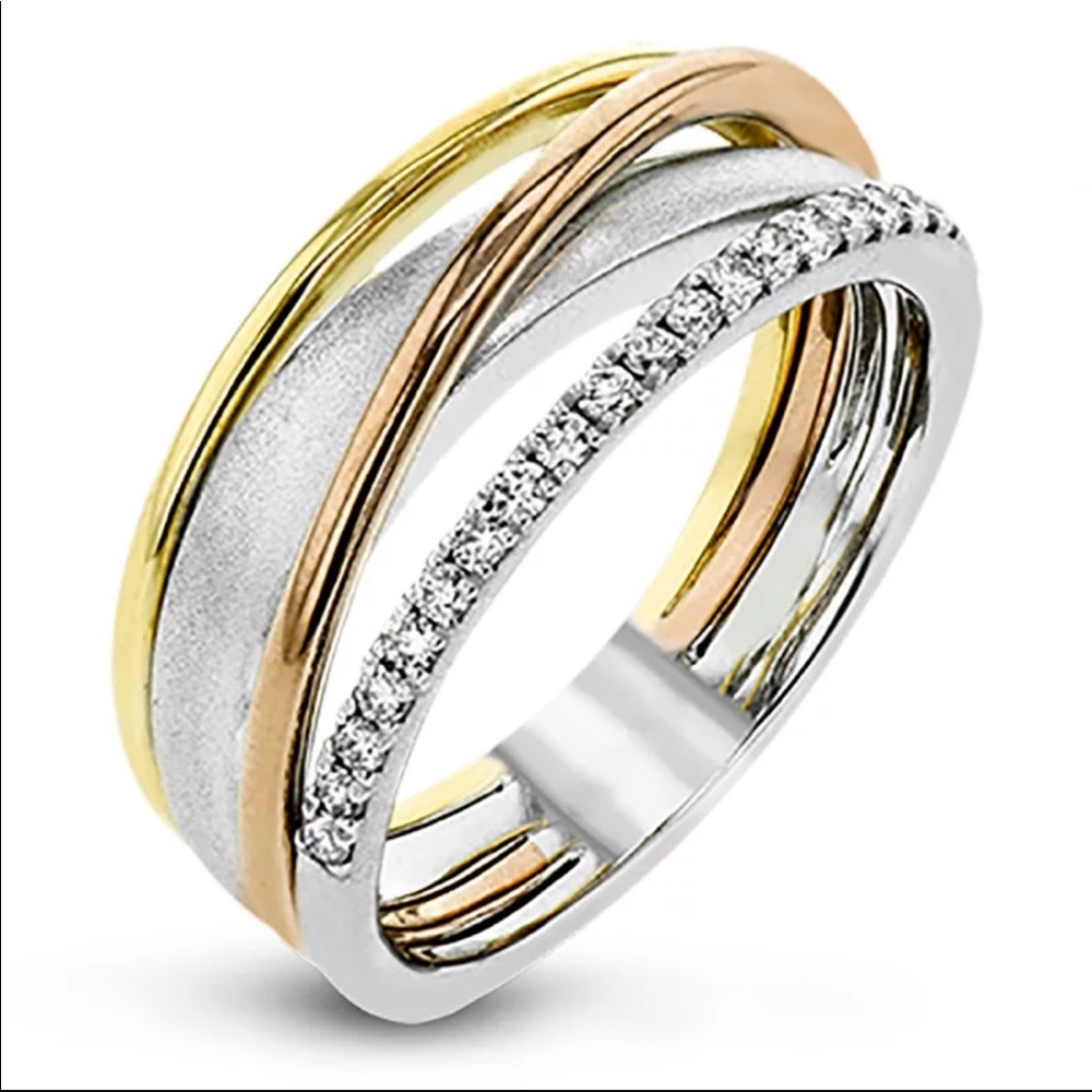 New 925 Silver 3 color Stackable Diamond Ring